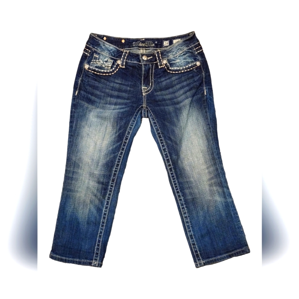 MISS ME Dark Wash Cuffed Capris